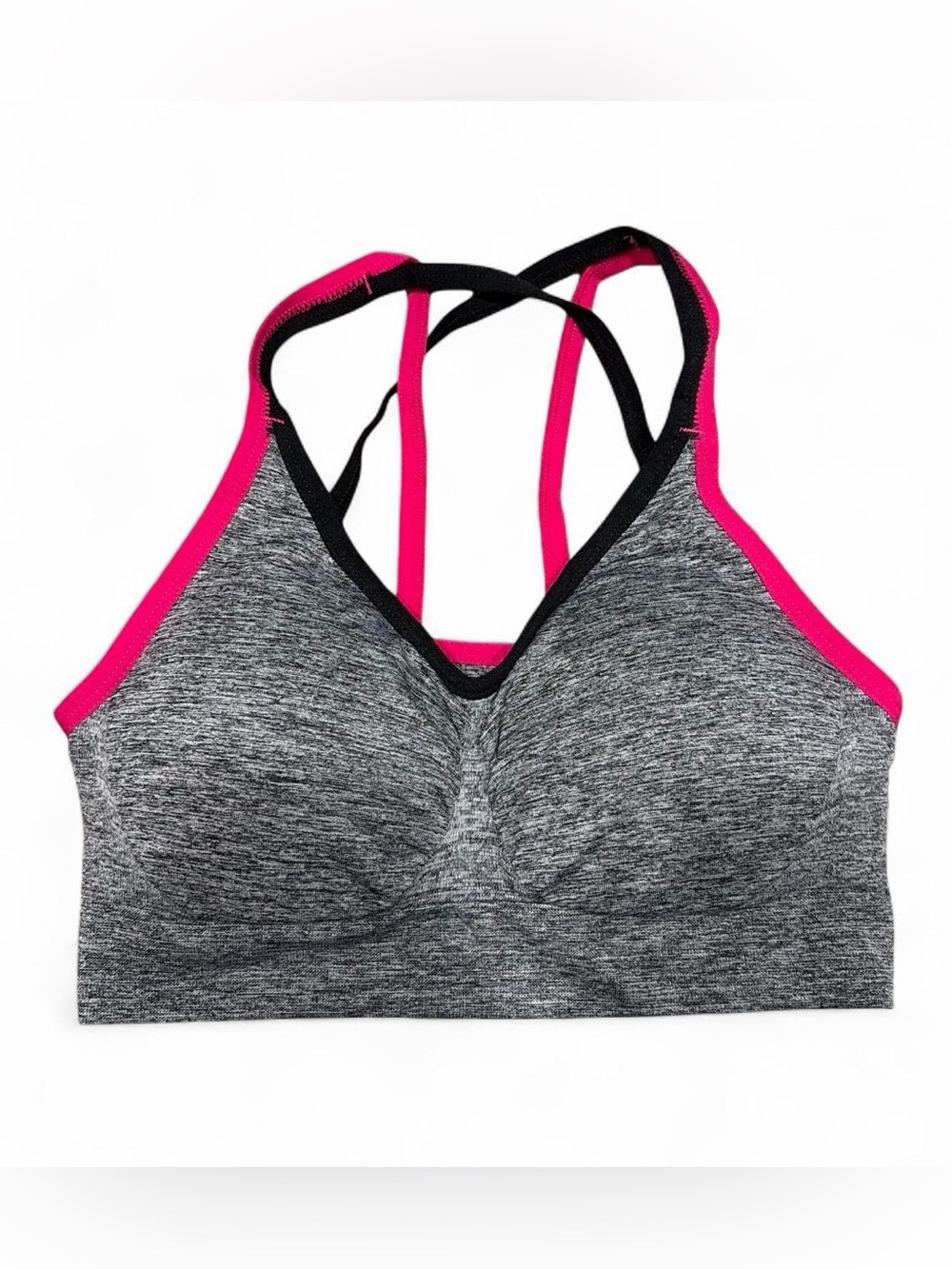 Heathered Gray Sports Bralette with Pink Trim